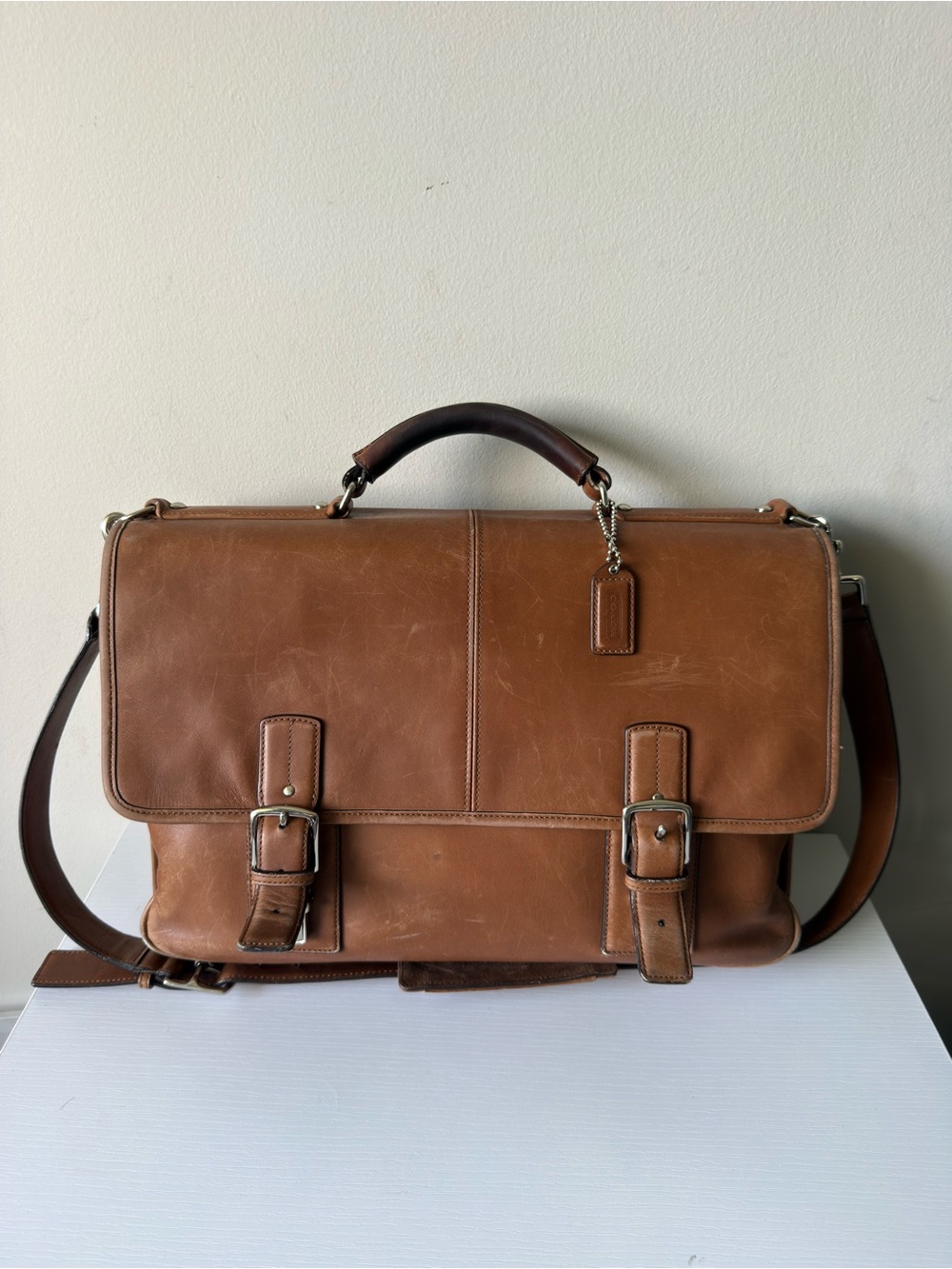 Vintage Coach Leather Messenger Briefcase Laptop Bag British Tan Cognac